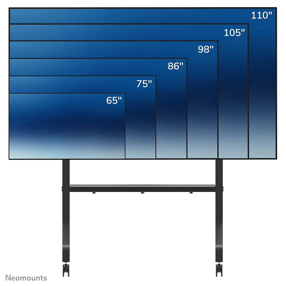 Neomounts FL50-575BL1 Support au sol mobile pour écran 65-110" - étagère multimédia incluse - installation rapide - TÜV